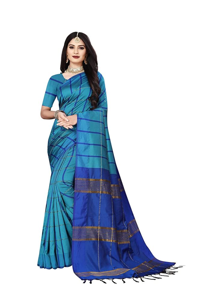 GRECIILOOKS Women's Soft Cotton - Silk Solid Saree With Blouse Piece Material
